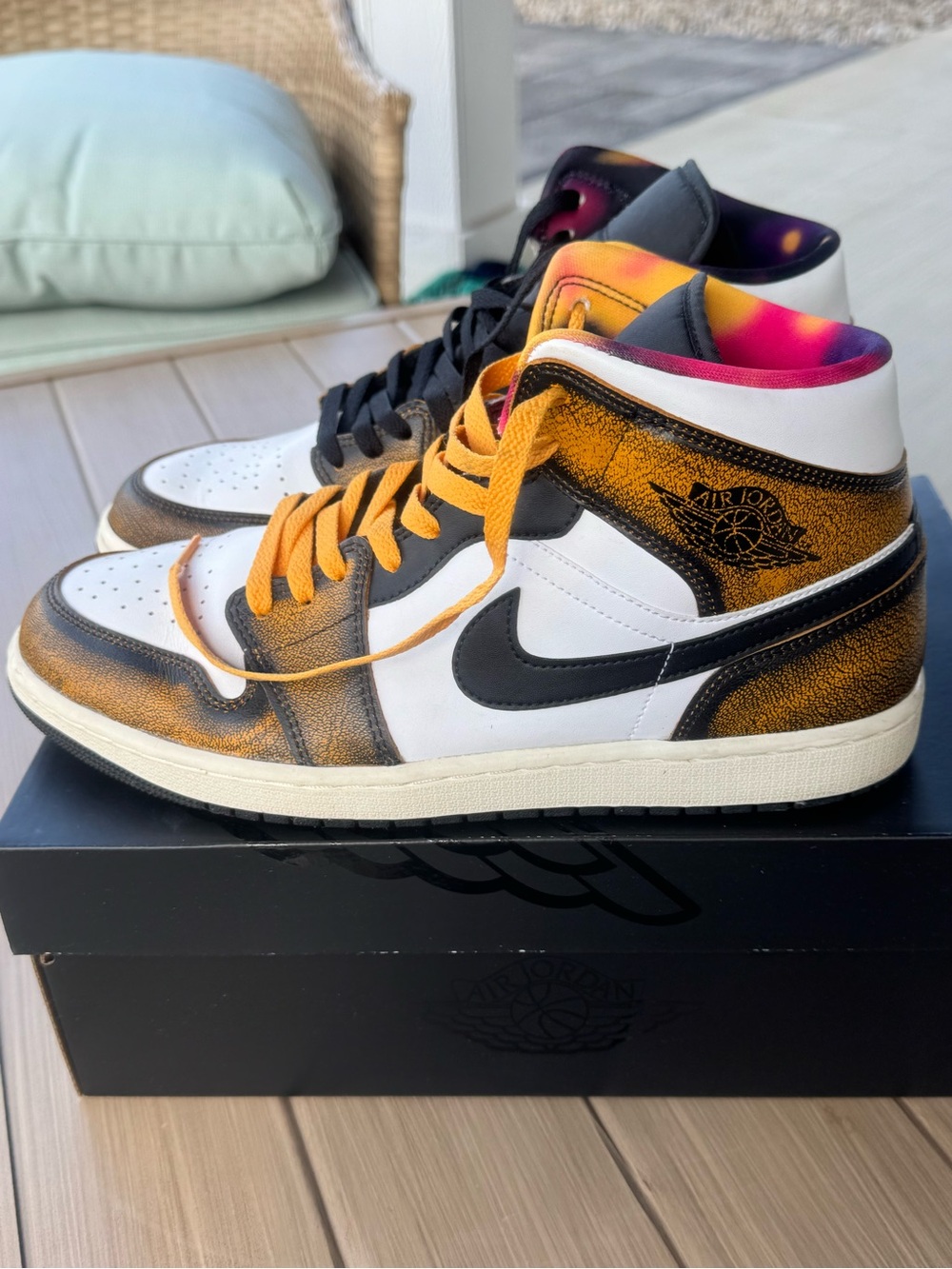 Jordan Men’s High-Top Sneakers — White, Black & Gold